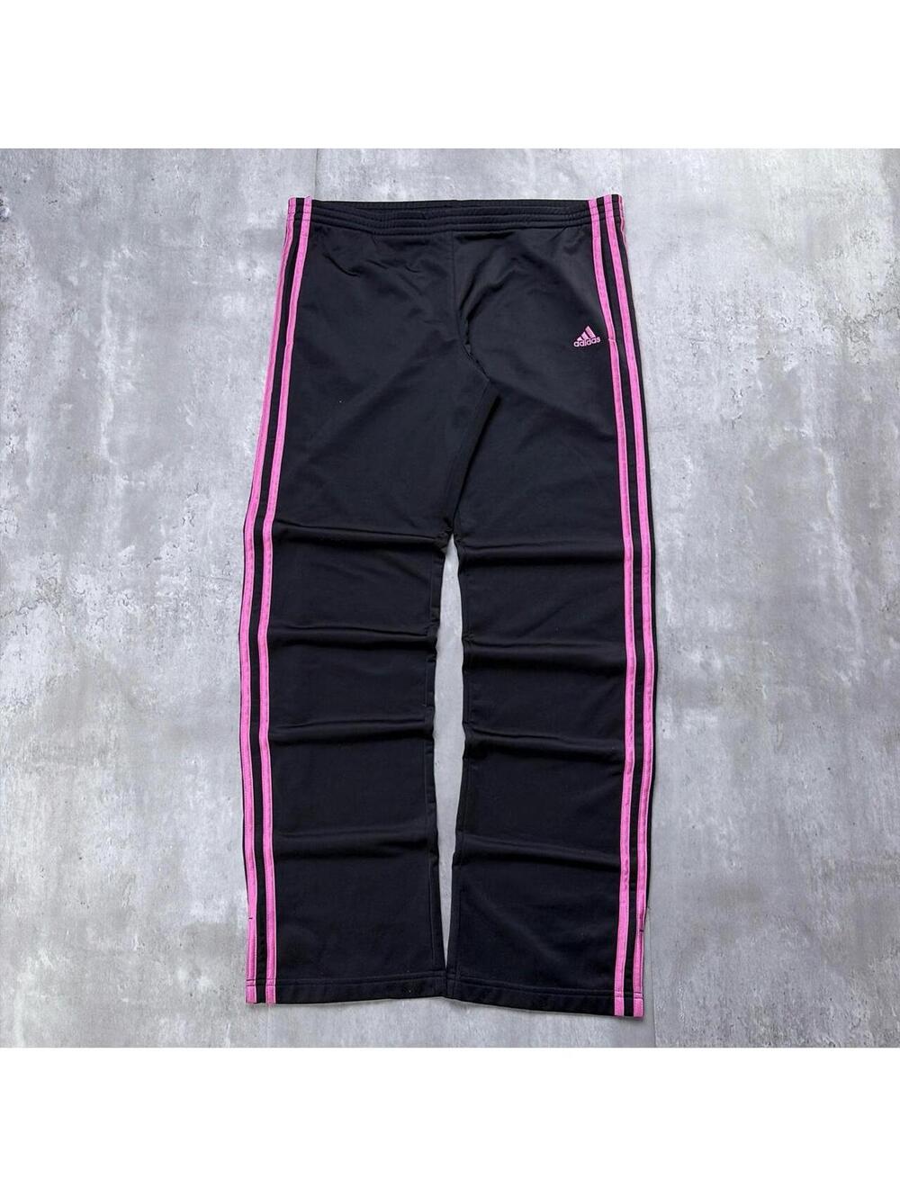 Y2K Black Adidas Pink Striped Baggy Skater Trackpants